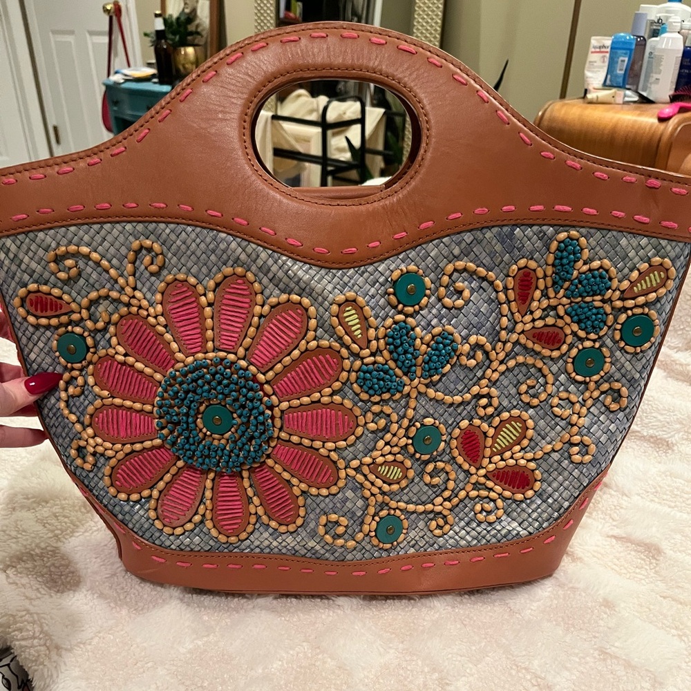 Isabella Fiore Beaded Raffia Tote